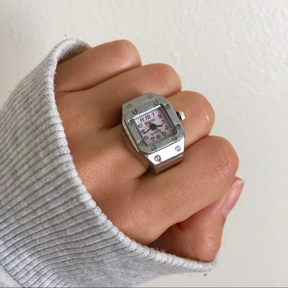 Pink Dial Square Watch Ring